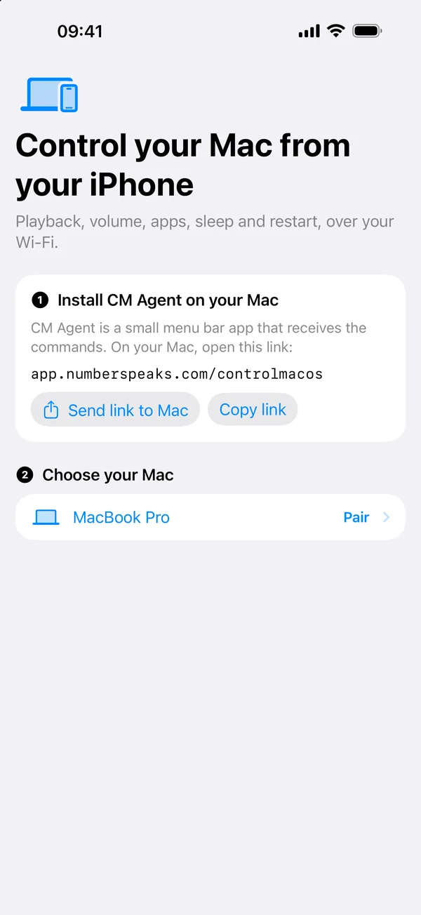 First launch: install CM Agent and choose your Mac