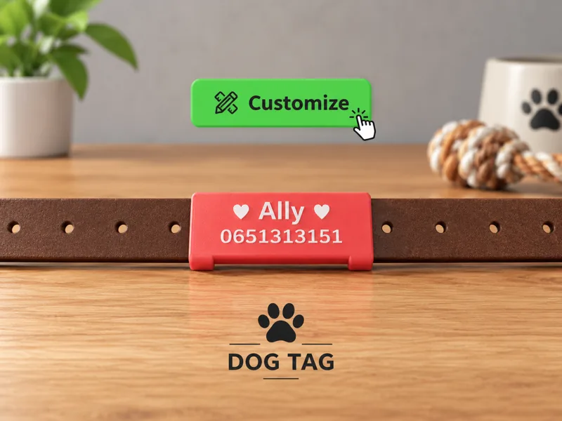 Dog tag with a name and a phone number