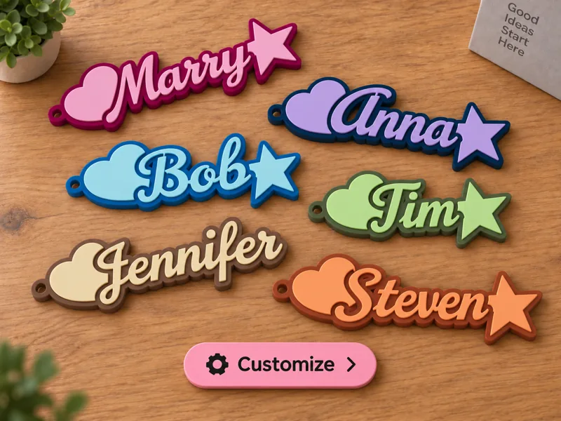 Name keychains in several colours