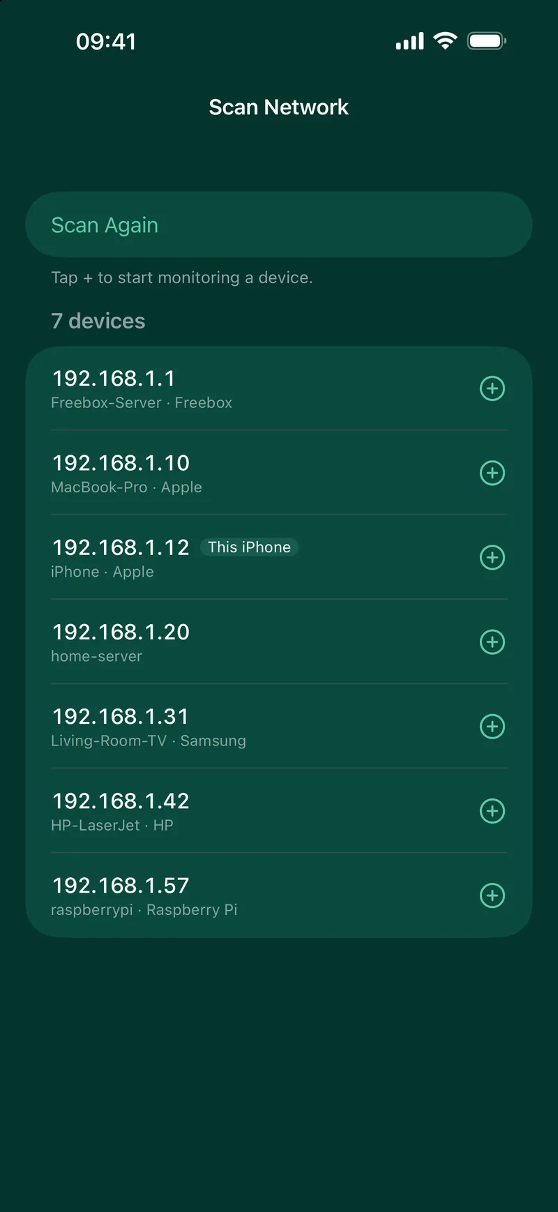 The devices of the local network with their names