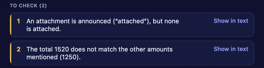 The alerts and the Copy corrected text button of Relecture AI